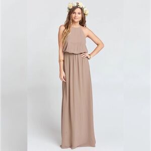 Show Me Your Mumu Heather Halter Dress In Beige/Tan